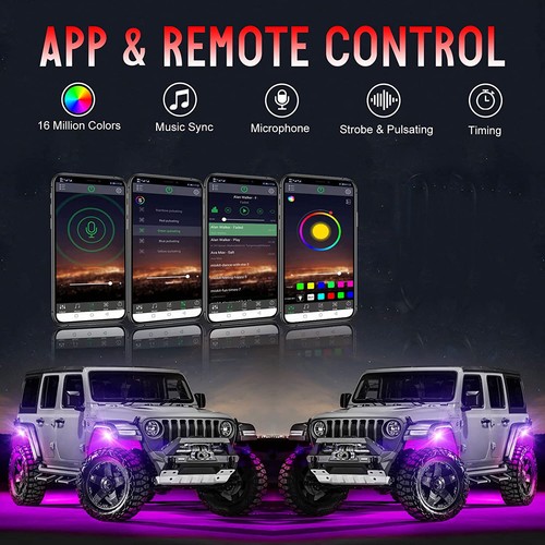 RGB LED Rock Lights Underbody Wireless APP Music Chasing Offroad ATV 12V 4 Pods - Picture 5 of 21