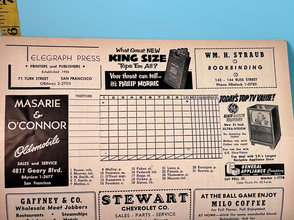 1953 San Francisco Seals Baseball Program v San Diego Padres Lefty O'Doul #B - Image 2 of 3