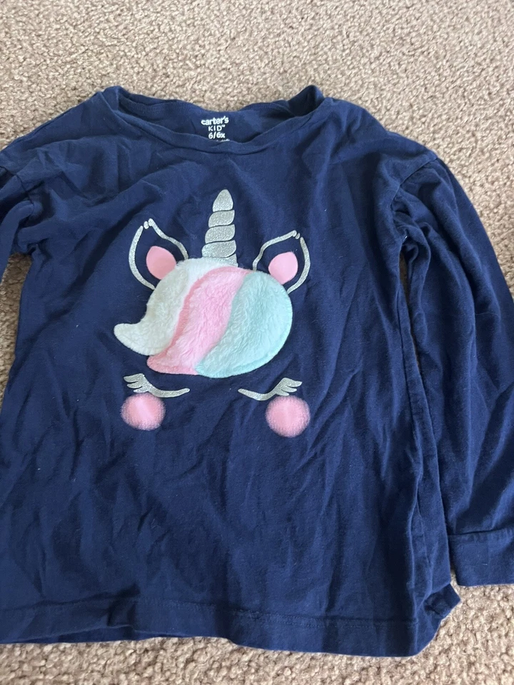 2 Carters Girls Long Sleeve Shorts Tops 6/6x Unicorn Navy - Image 3 of 4