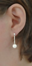 Damiani diamond, pearl drop earrings
