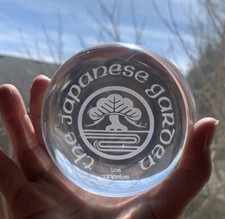 The Japanese Garden Los Angeles paperweight clear etched 3.5" Souvenir