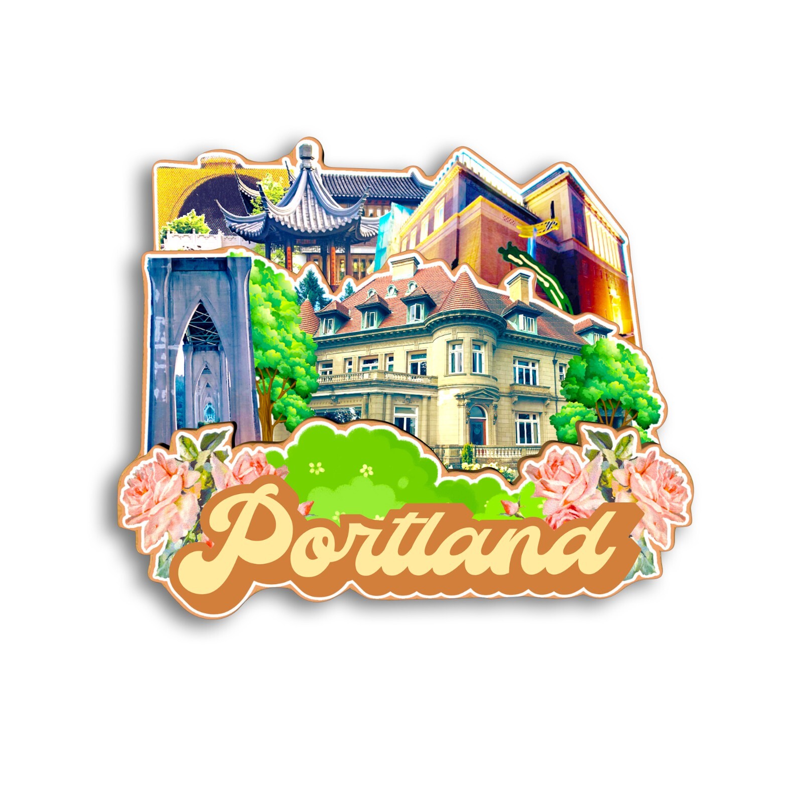 Portland Oregon USA Refrigerator magnet 3D travel souvenirs wood