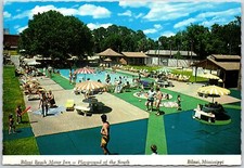 Biloxi Beach Motor Inn Mississippi Giant Live Oak Shading Cedar Patio Postcard