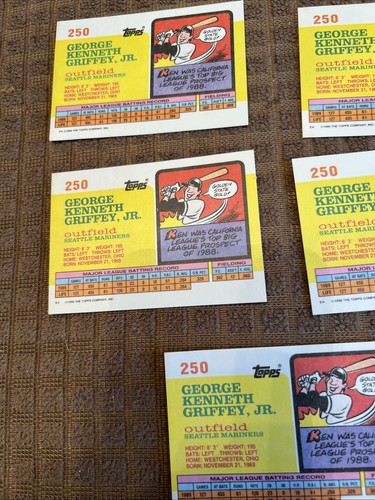 1990 KEN GRIFFEY JR. # 250 TOPPS Very Good Conditions 5 Card Lot - Picture 7 of 7