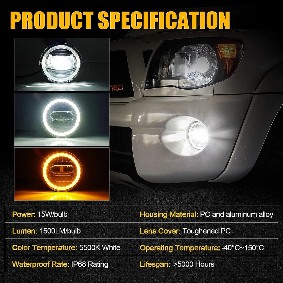 2PCS LED Fog Lights w/ DRL Turn Signal Bumper Lamps For Toyota Tacoma 2005-2011 Foto 3 de 4