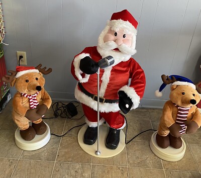 2006 GEMMY LIFE-LIKE ANIMATED SINGING SANTA AND REINDEERS COMPLETE SET