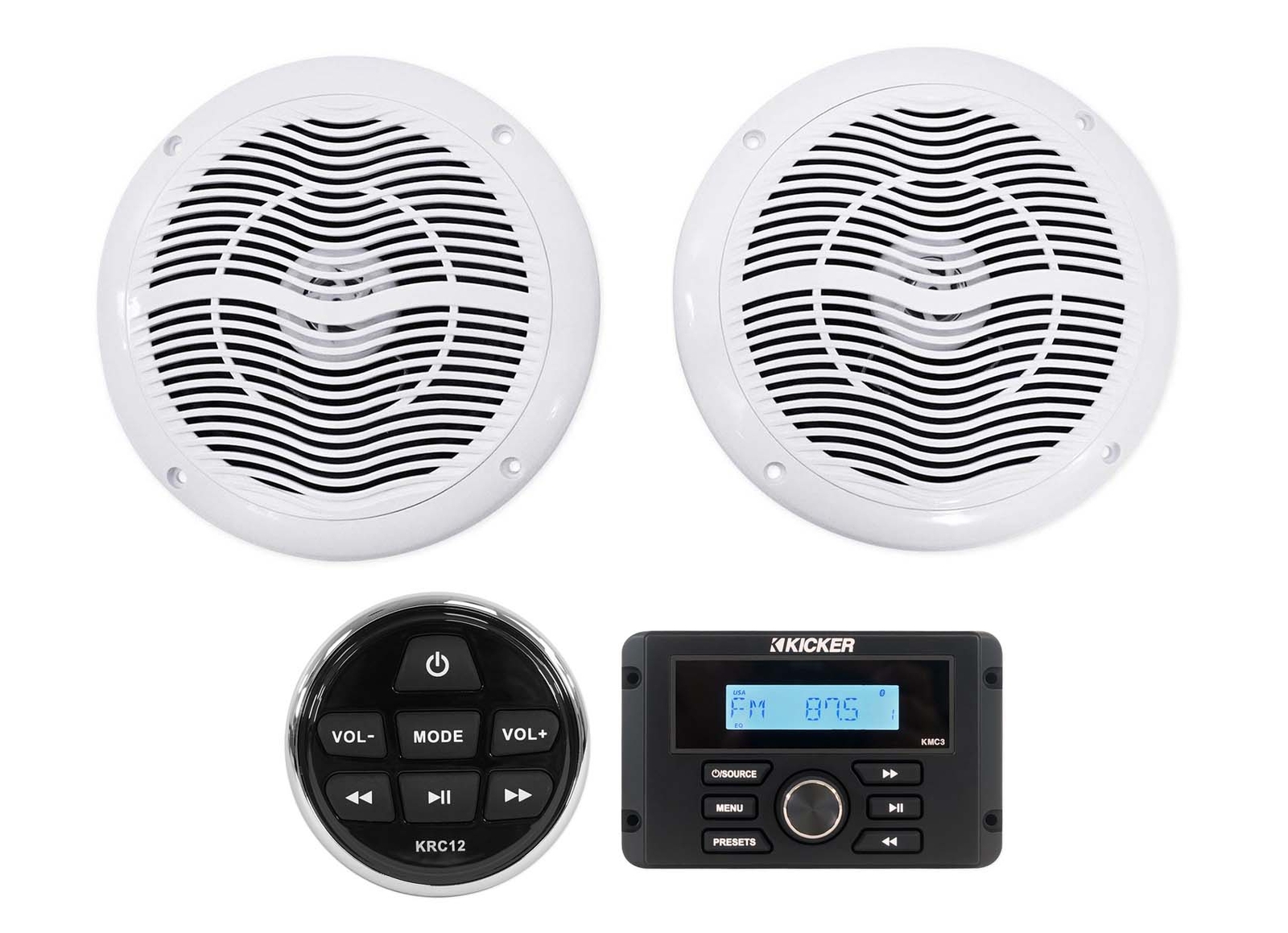 KICKER KMC3 Digital Media Receiver wBluetoothRemote2 65 White Speakers