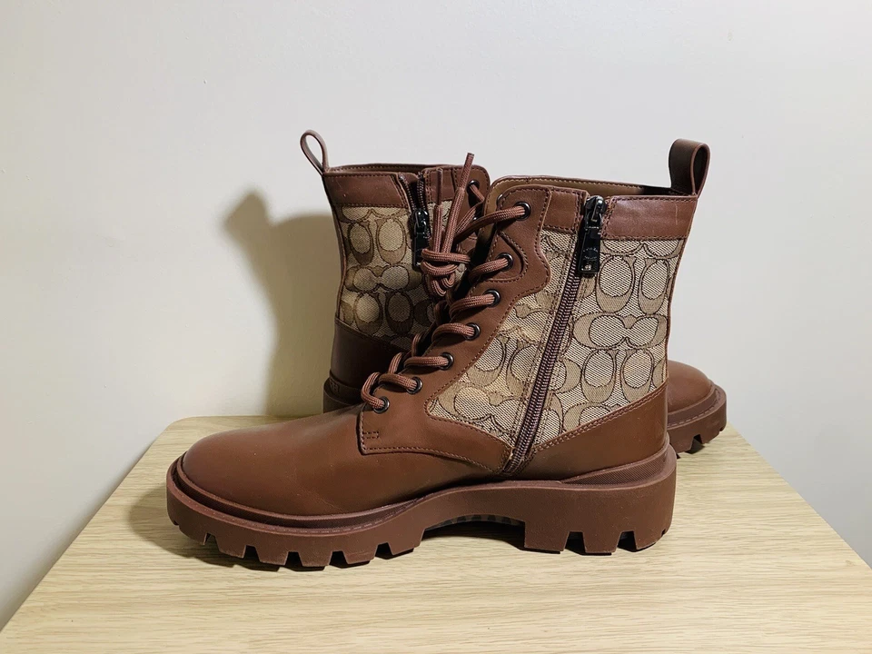 Coach Citysole side zipper monogram signature print boots brown CO257 NWOB sz 10 - Image 2 of 4