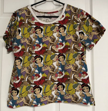 DISNEY Snow White and The Seven Dwarfs Multicolor All Over Print T-Shirt Size L