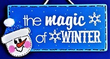 SNOWMAN Magic Of Winter SIGN Wall Plaque Wall  Door Art Hanging Hanger Decor