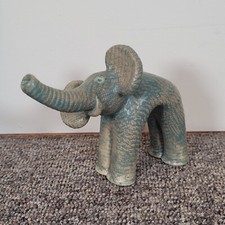 Signed Ceramic Pottery Elephant Figure Trunk Up 8.5cm Tall