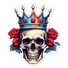 Skull Crown Roses, Vinyl Decal Sticker, Indoor Outdoor, 3 Sizes, 9467