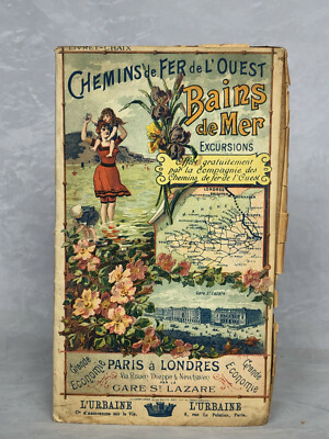 Chemins de Fer de L'Ouest Bains de Mer Vintage Maps France Train Schedules