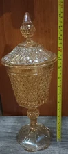 Large Heavy Marigold Indiana Glass Diamond Point Apothecary Jar Candy Dish