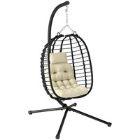 Hanging Egg Chair with Stand Cream 122x104x188cm Steel PE Rattan Cushion 120 kg