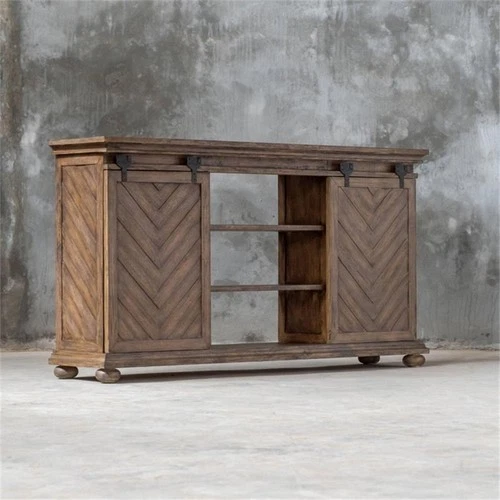Uttermost Primalia MDF Wood Barn Door Media Console in Antique Honey - Picture 12 of 14
