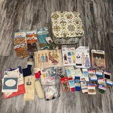 VTG MCM Redmon Sewing box basket Supplies eagles Bells Tray Insert Gold Cream