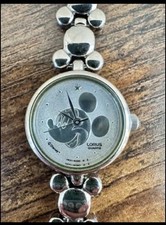 Vintage Lorus Mickey Mouse Watch V401-1720 For Women Silver Tone Needs Battery