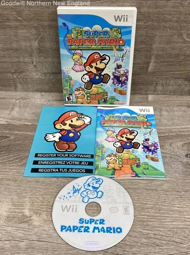 Super Paper Mario Nintendo Wii Video Game 2007 IOB W/Manual Tested Works