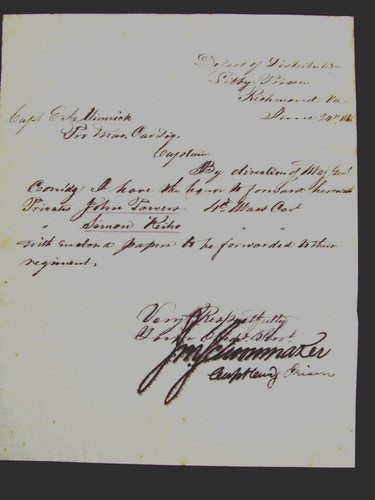 CIVIL WAR LIBBY PRISON RICHMOND VIRGINIA OCCUPATION COMMANDER LETTER 1865