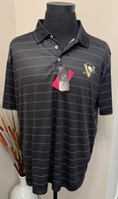 NEW NHL Official Pittsburgh Penguins Authentic Pro Striped Black Polo Mens Sz M