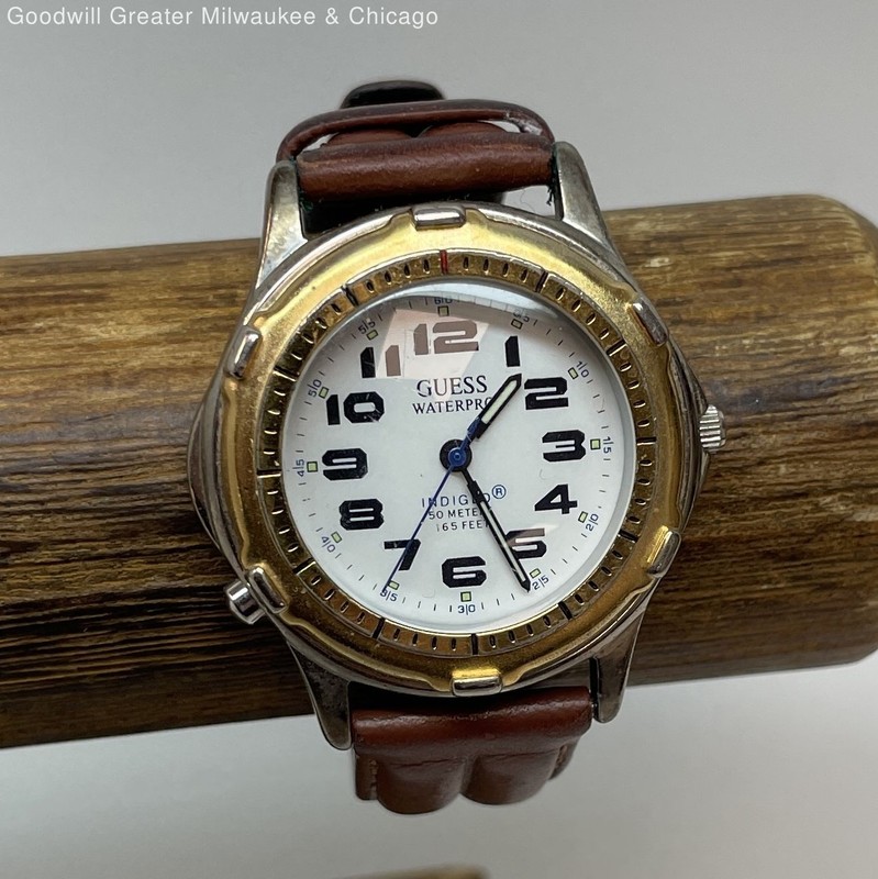 Guess Mixed Tone Brown Leather Waterproof Stainless Steel Watch 52.5g