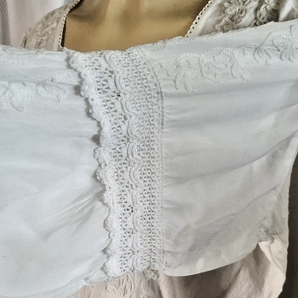 Vestido Melissa Odabash Mujer Boho Blanco Encaje Crochet Campesino Bordado M Foto 4 de 4