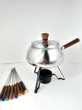 Fondue Set with Burner, 8 Forks, Pot & Stand VTG Stainless Steel Japan
