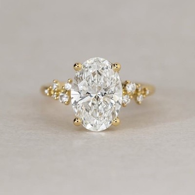 2.54 Ctw Oval Cut Moissanite Cluster Set Engagement Ring 14K Yellow  Gold Plated