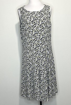 Perceptions NY XL Dress Black Yellow Abstract Swing Flowy Stretch Modern Chic
