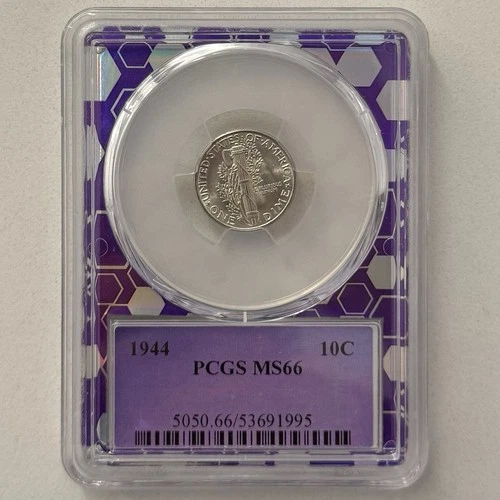 1944 PCGS MS66 Mercury Dime 10c Trader Bea Purple Slab