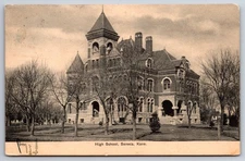 Seneca Kansas~High School Building~WF Thompson~1909 B&W JL Clark Postcard
