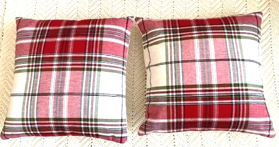 Juego de 2 almohadas a cuadros hechas a mano con cremallera decoración festiva navideña Foto 4 de 4