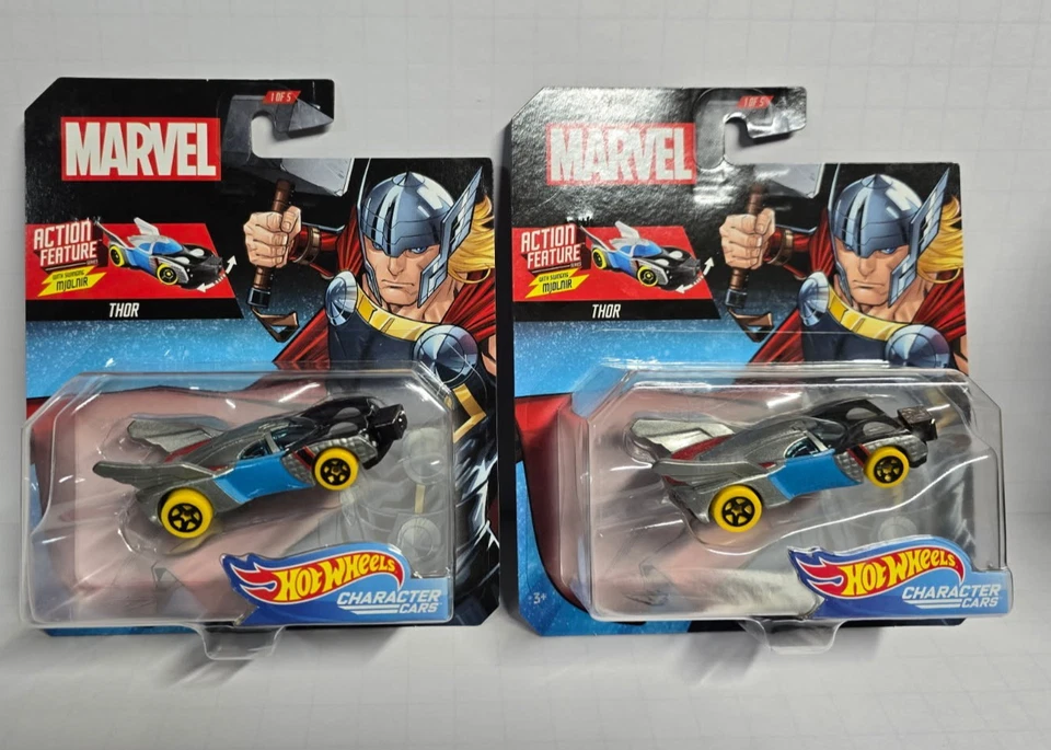 Hot Wheels 2017 Marvel Character Cars Action Feature Series Complete Set plus 2  - Image 4 of 4