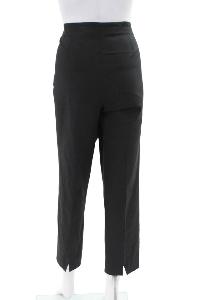 Piazza Sempione Womens Cotton High Waisted Pleated Straight Leg Pants Black Sz48 - Image 3 of 4