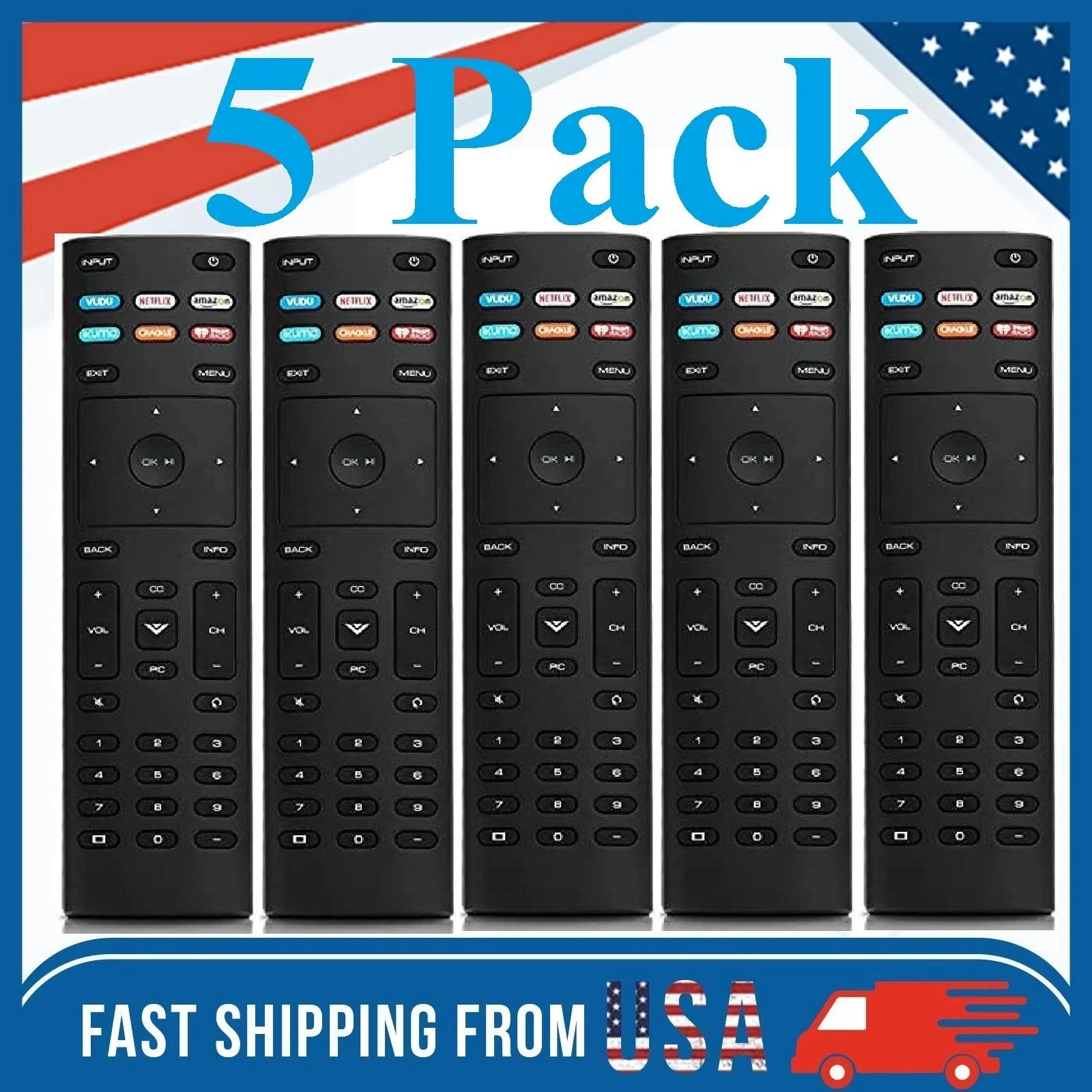 5 x XRT136 for Vizio Smart TV Remote Control w Vudu Amazon iheart Netflix 6 Keys