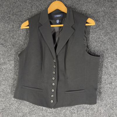 Chaps Suit Vest Women XL Black Button UP Collared Sleeveless Lined Pockets