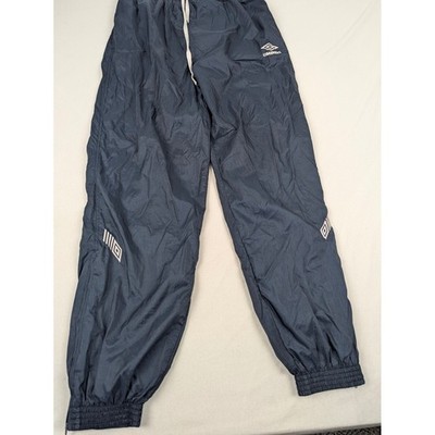 Umbro VTG Blue Nylon Track Pants Mens Large Elastic Waist Striped Y2K 90s Lined