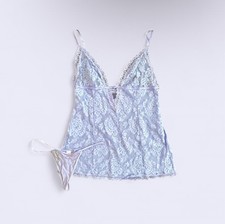 Victoria  s Secret Lavender Lace Chemise Silk Thong Lingerie Set
