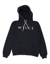 JACK WILLS Womens Graphic Hoodie Jumper UK 12 Medium Navy Blue Cotton BO22