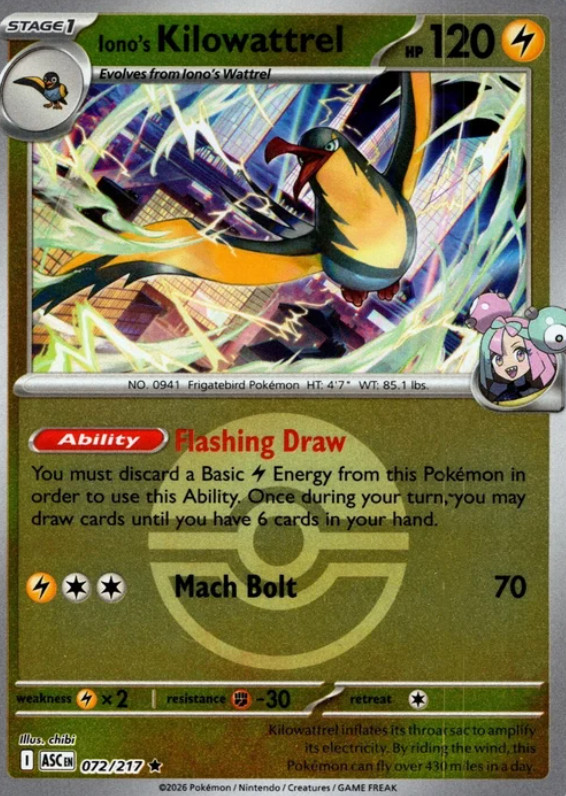 Iono's Kilowattrel (72/580) Ascended Heroes NM REVERSE HOLO- Poke Ball Pattern