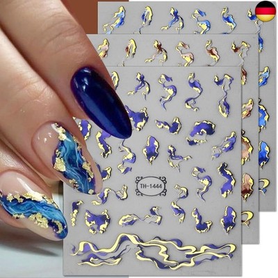 3D Gold Plating Marble Nail Stickers Nail Foil Self-Adhesive Blue Purple Marble