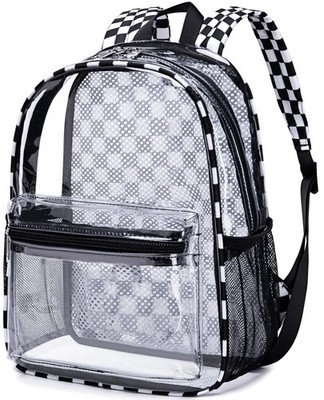 BTOOP Clear Mini Backpack for Stadium Events 12'' H-mini, Black White - Plaid