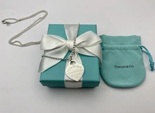 Tiffany & Co Silver LARGE Heart Tag On A Beaded Chain Necklace 30”.