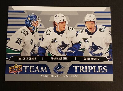 2020 Upper Deck Team Triples TT-V1 Quinn Hughes Adam Gaudette Thatcher Demko