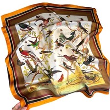 100 Silk Scarf Women Vintage Orange Bird Kerchief Square Bandana Wrap 65 65cm