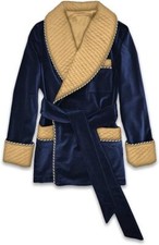 Men's Velvet Smoking Jacket Quilted Robes Coat