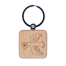 Messenger Bird Dove Anniversary Valentine's Day Engraved Wood Square Keychain