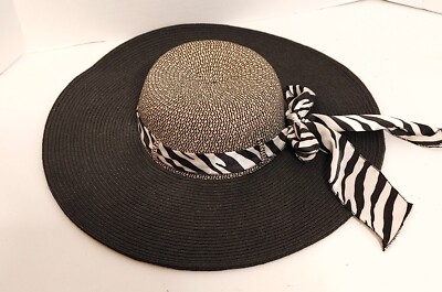 Wide Brim Sun Hat HBY Miami Floppy Paper Straw Womens Black  display picture 2
