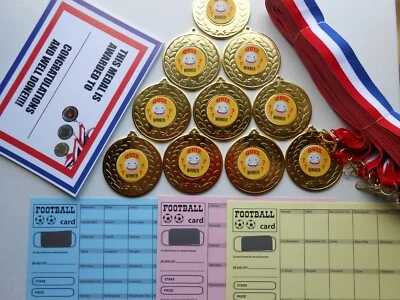 DWL QUIZ SIEGERMEDAILLEN SET MIT 10 - 50 MM METALL MIT BÄNDERN UND ZERTIFIKATEN